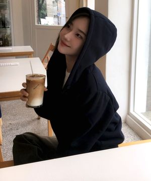 (우먼) 스퀘어 로고 보아 후드 집업_다크네이비