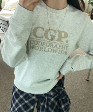 (우먼) 스퀘어 로고 맨투맨_오트밀