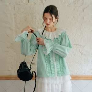 Cest_Plaid doll collar frill blouse