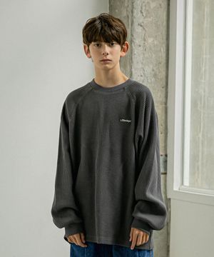 로고 와플 라글란 티셔츠 Grey