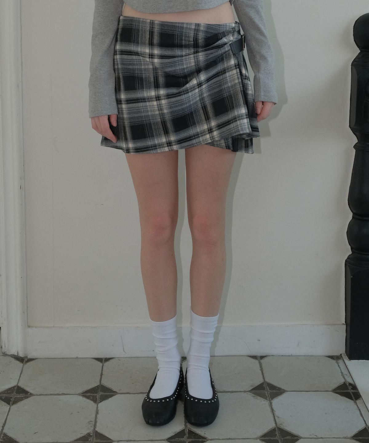 큐리티(CURETTY) C CHECK BELTED MINI SKIRT_BLACK