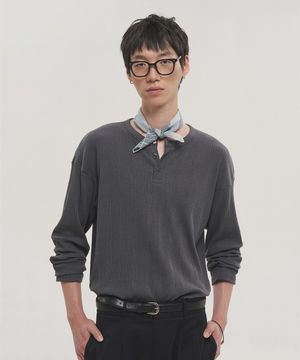 골지 헨리넥 슬리브 니트 - 차콜