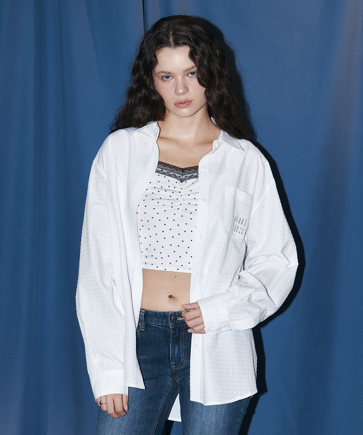 플리즈노팔로우(PLEASENOFOLLOW) Taryn Patch Check Shirt (White)