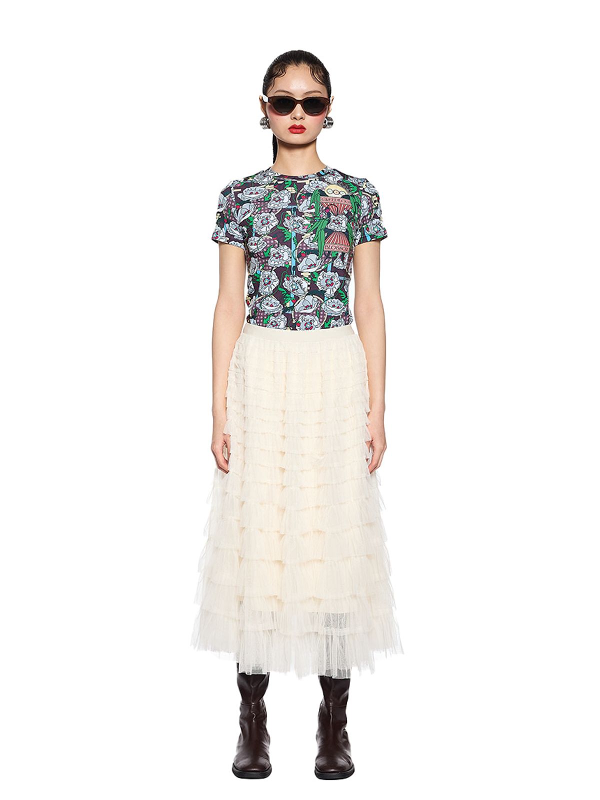 그리디어스(GREEDILOUS) Mesh tiered skirt