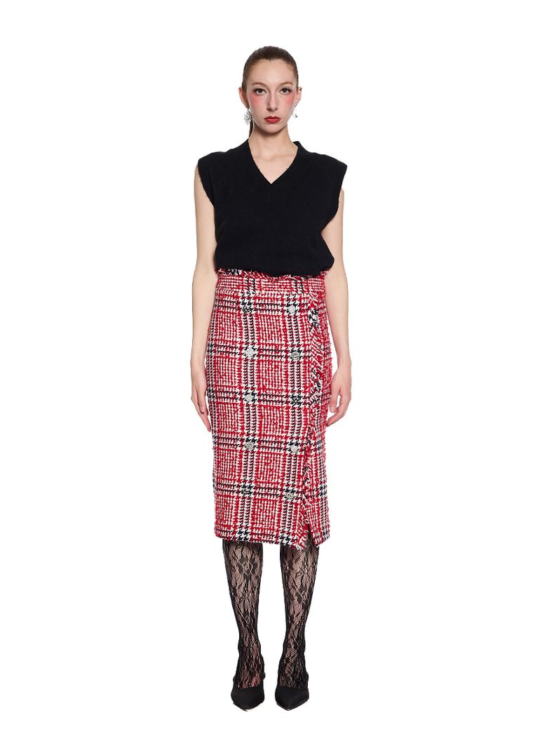 Jewel Tweed Midi Skirt with Fringes