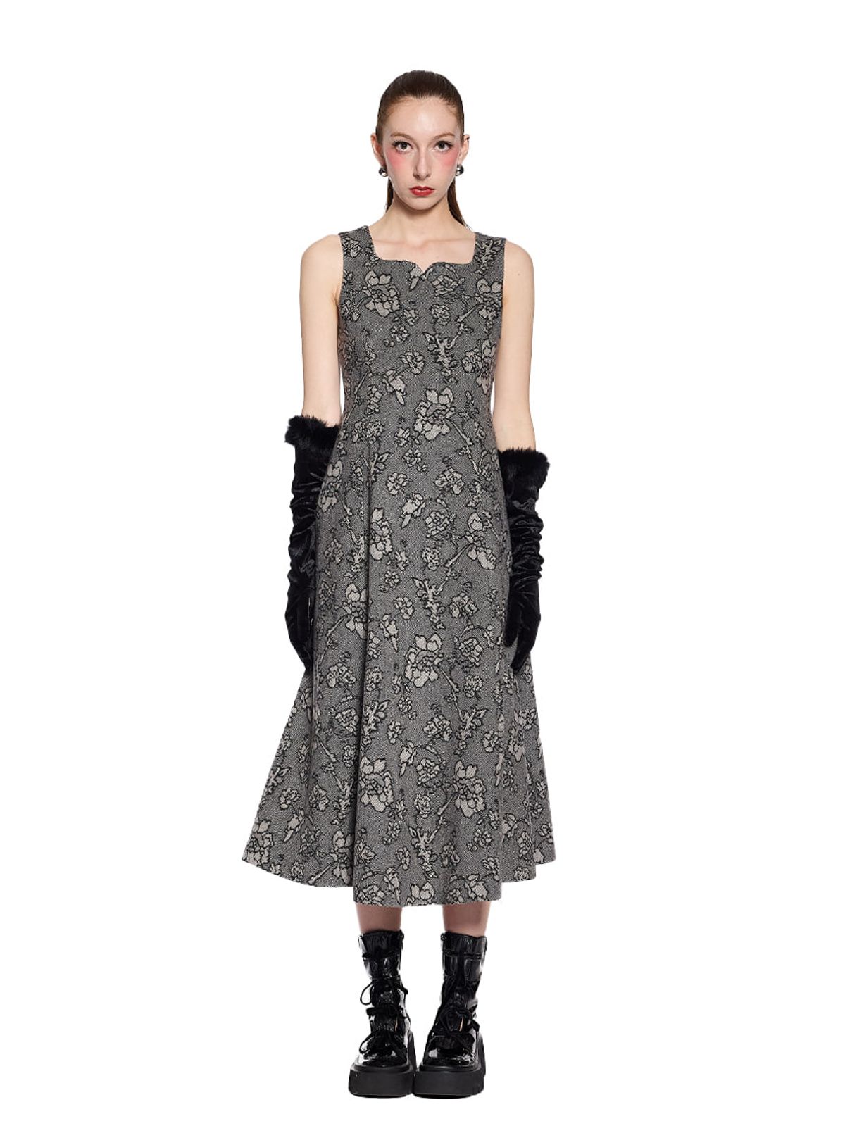 그리디어스(GREEDILOUS) Flower Wool long Flare Dress