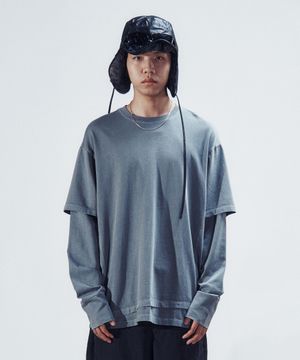 DEV:7 LAYERED GARMENT DYE LONG SLEEVE_GREY