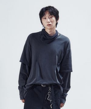 DEV:7 LAYERED GARMENT DYE LONG SLEEVE_BLACK