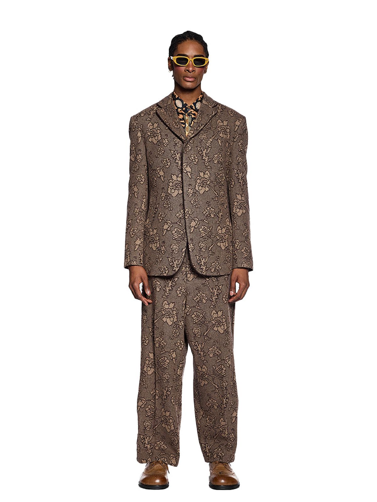 그리디어스(GREEDILOUS) Flower Jacquard Wool Belted Jacket