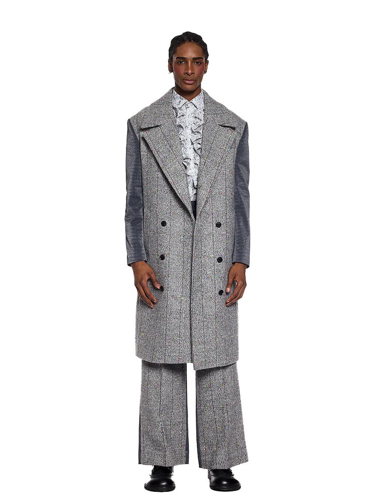 Wool Coat with Leather Combi