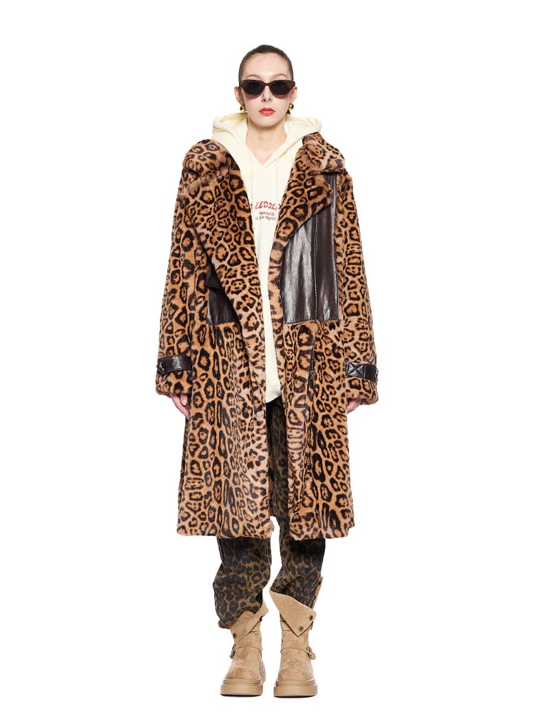 Leopard Leather combi Fur Coat