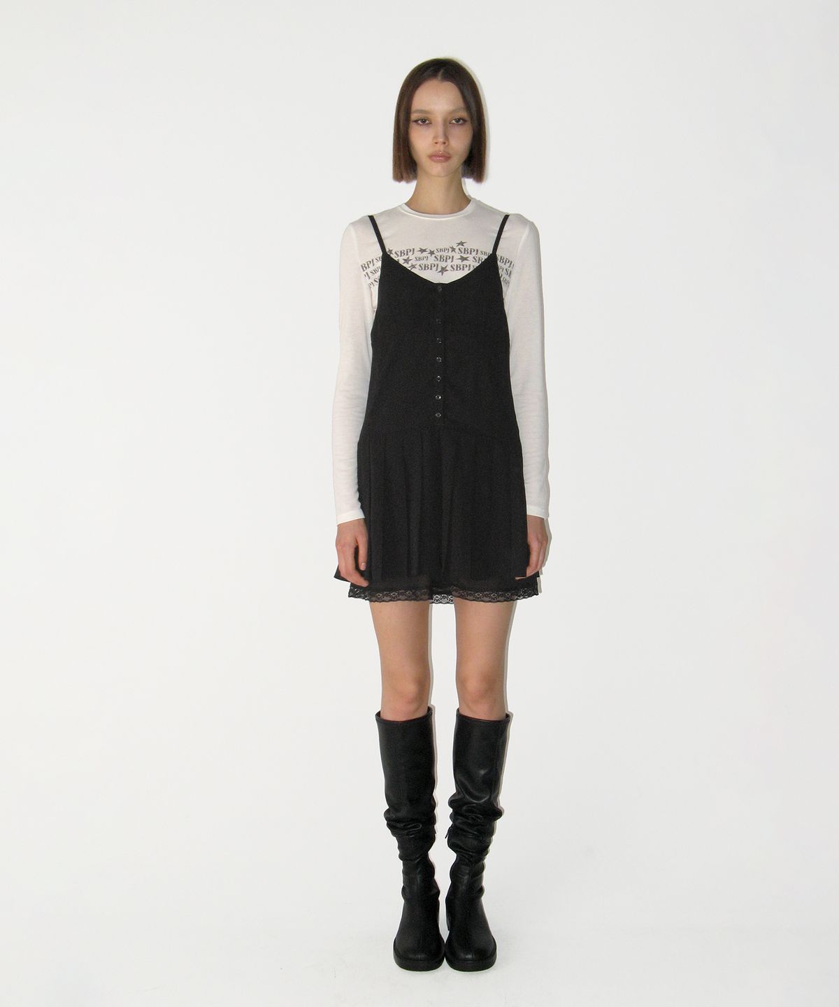 썬번프로젝트(SUNBURNPROJECT) Lace Pleats Midi One-piece, BLACK