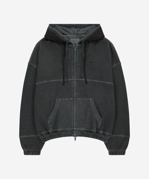 DEV:7 GARMENT DYE DOUBLE HOODIE ZIP-UP_BLACK