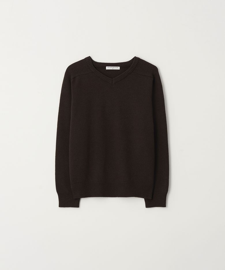 Fine Wool V Neck Knit DARK BROWN