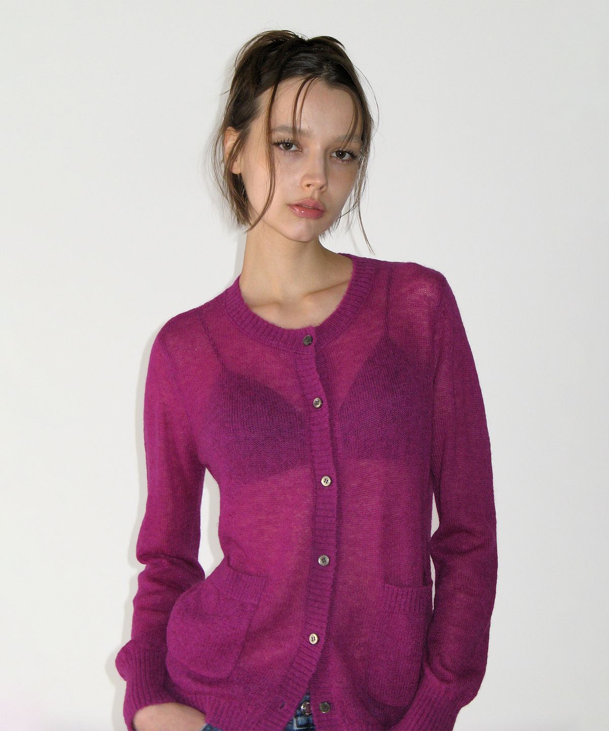 썬번프로젝트(SUNBURNPROJECT) Mohair Sheer Cardigan, MAGENTA