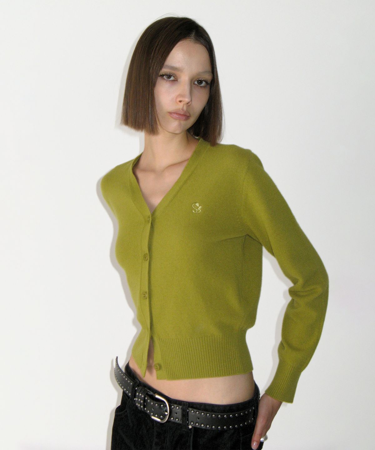 썬번프로젝트(SUNBURNPROJECT) Cashmere Basic V-neck Cardigan, OLIVE