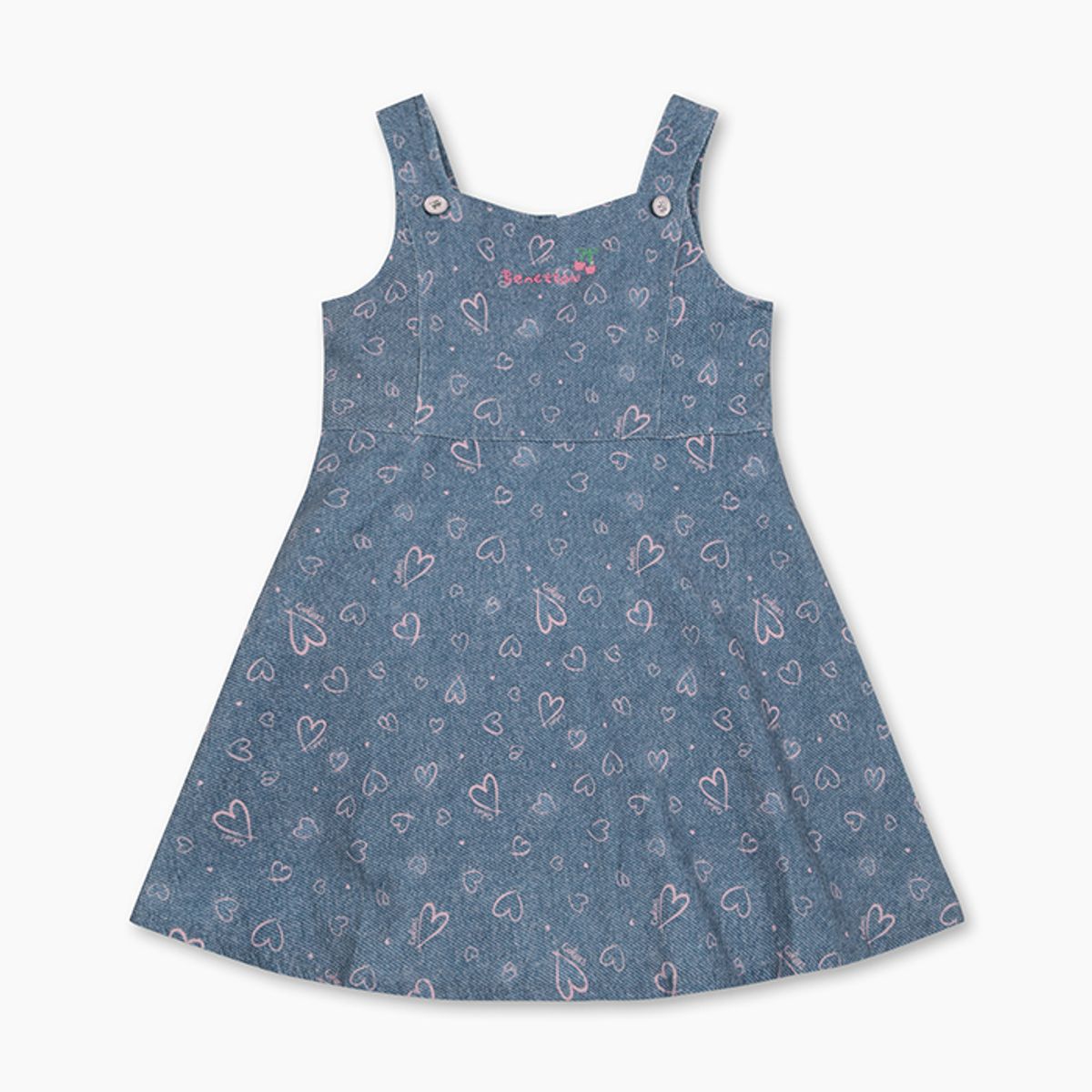 베네통키즈(BENETTONKIDS) 하트 나염 오버롤 원피스_QAOP05541BL