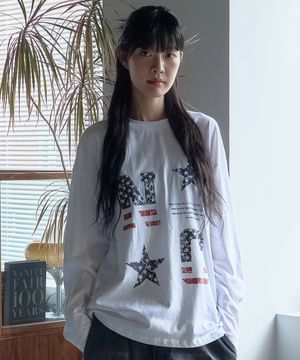 USA 스타 도트 롱 슬리브 티셔츠 (화이트)