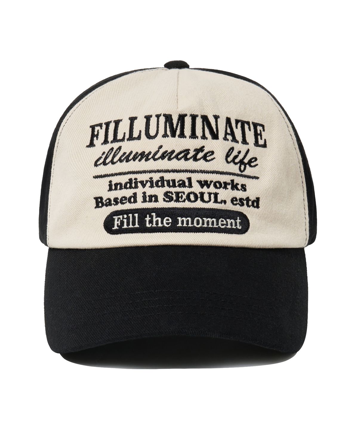 필루미네이트(FILLUMINATE) 스크립트 레터링 투 톤 볼캡-블랙