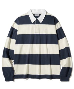 스트라이프 럭비 롱 슬리브-네이비