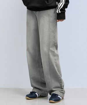 헤이지 워시드 데님 팬츠-그레이