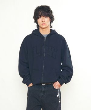 LOW WASHED ZIP-UP HOODIE_BLACK [LC267TS13BK]