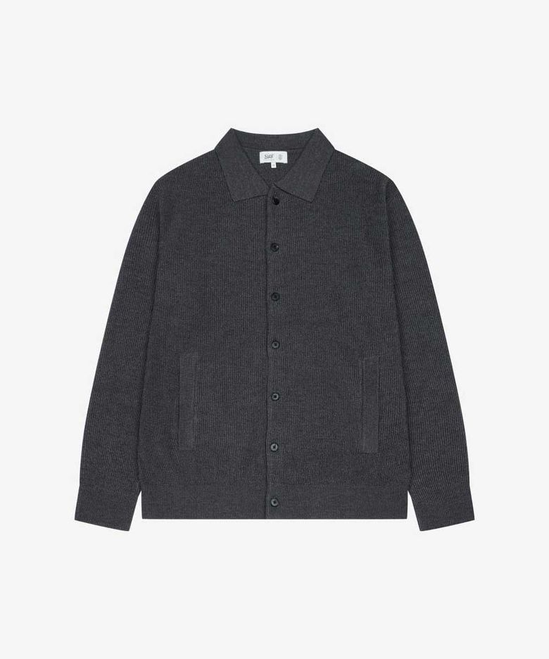 세로 변형 조직 카라 가디건 멜란지그레이 (PJUCH8004)
