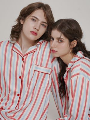 [2PACK] (uni) 엘프렌치 피치기모 긴팔 카라 잠옷 세트