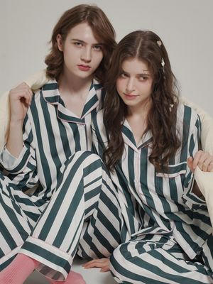 [2PACK] (uni) 세미그린 긴팔 카라 잠옷 세트