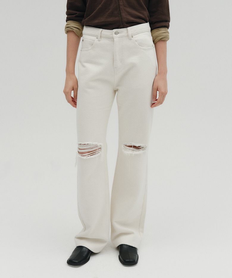 HEAVY TWILL DESTROYED JEANS [IVORY]