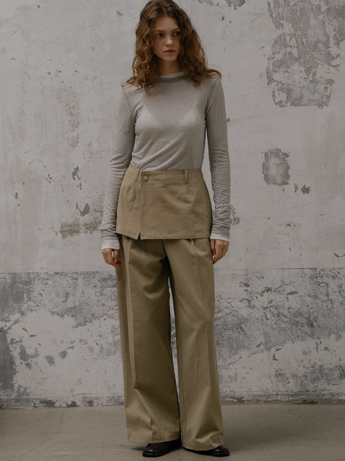 프리버07(FRIVER07) Layered skirt pants FRFA01PT01_Beige