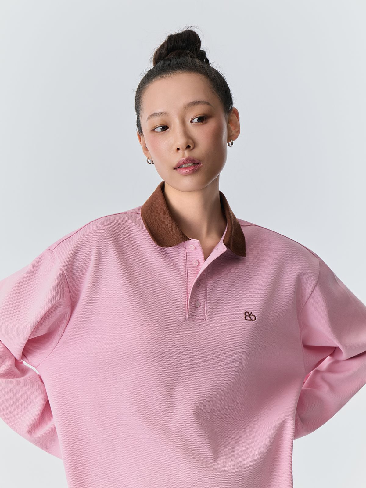 비플랫 베네통(Bb' BENETTON) 배색 럭비 긴팔 티셔츠 (Pink)