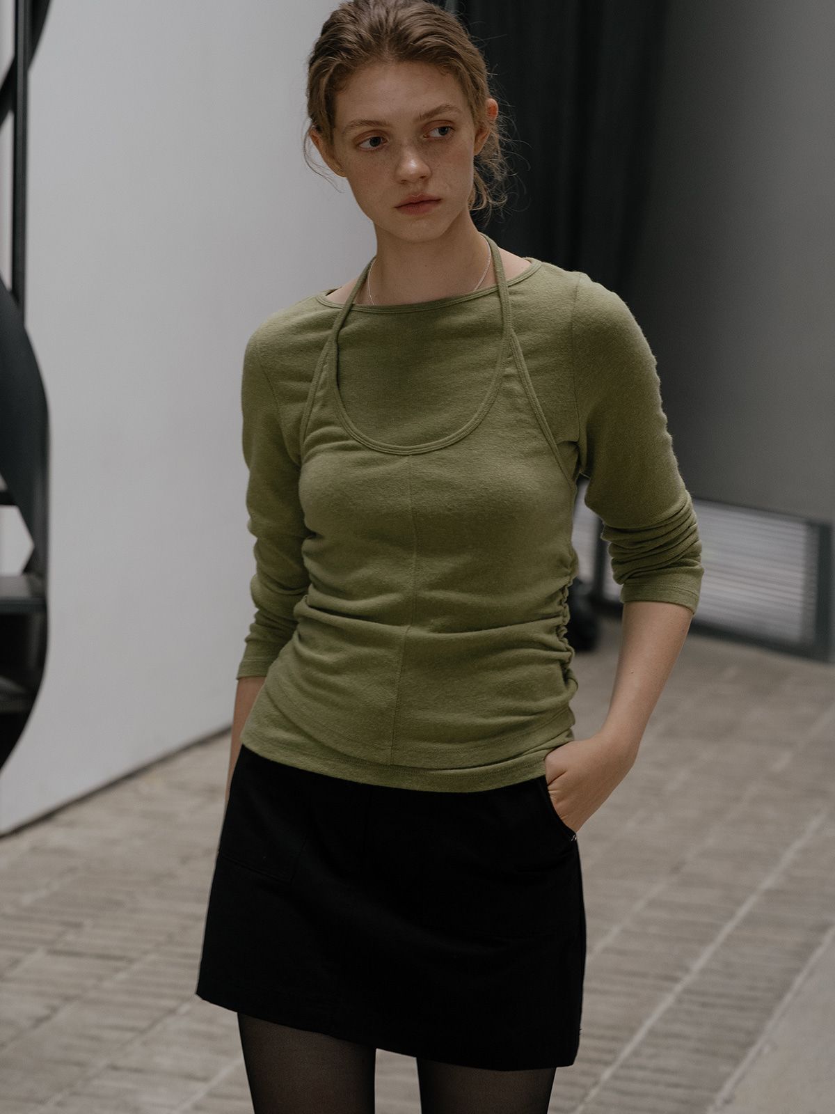 프리버07(FRIVER07) Layered halter neck top set FRFA01LT08_Olive