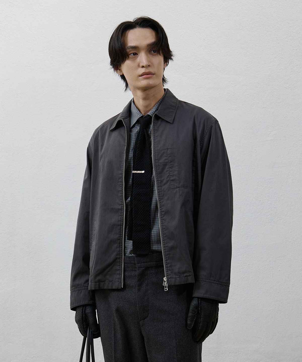 유스(YOUTH) Washed Cotton Zip-up Jacket - Charcoal Grey