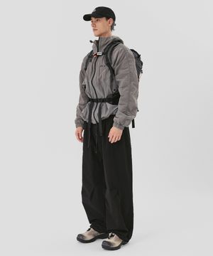 [UNISEX] 와이드 스트링 하이킹팬츠  - 블랙