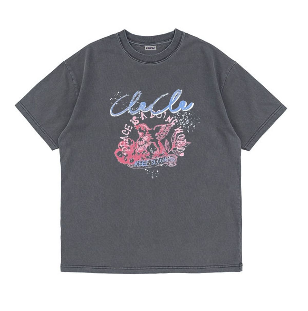 클레클레(CLECLE) 블루밍버드 오버핏 반팔  티셔츠 (CHACOAL)