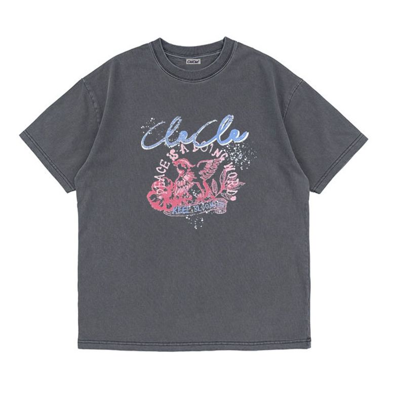블루밍버드 오버핏 반팔  티셔츠 (CHACOAL)