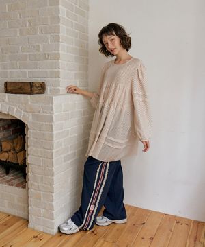 [ADULT] 미스틱 도트 쉬폰 롱 블라우스_베이지