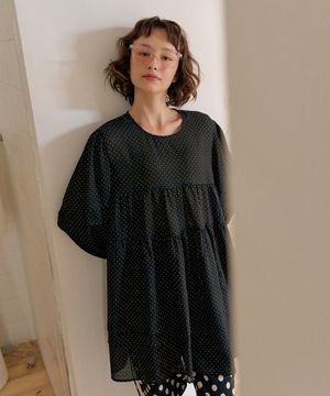 [ADULT] 미스틱 도트 쉬폰 롱 블라우스_블랙