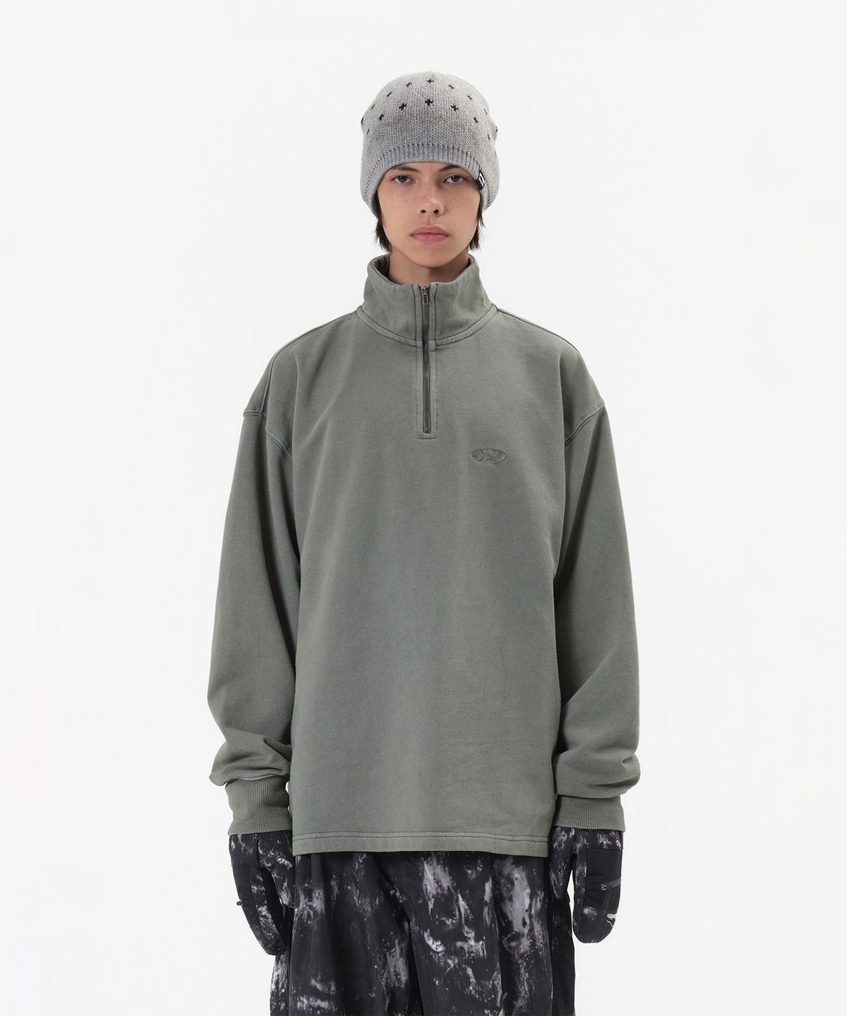 디미토(DIMITO) WASHED HALF ZIP SWEATSHIRT SLATE SAGE