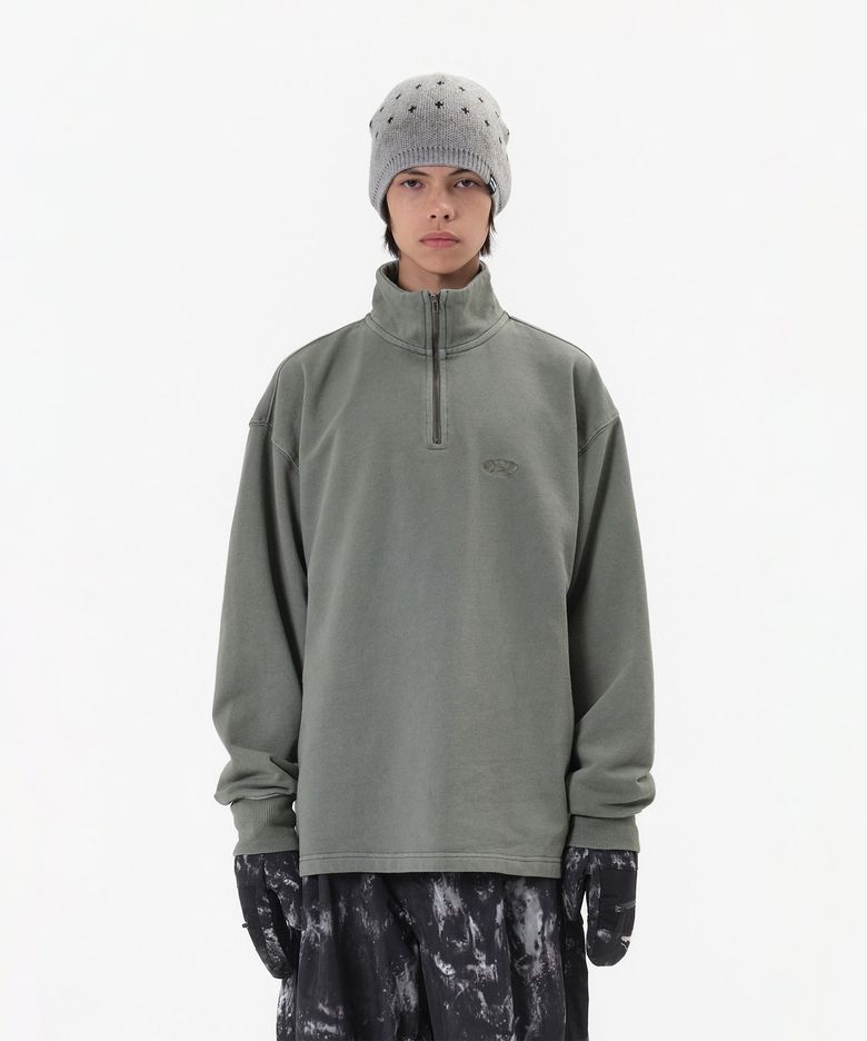 WASHED HALF ZIP SWEATSHIRT SLATE SAGE