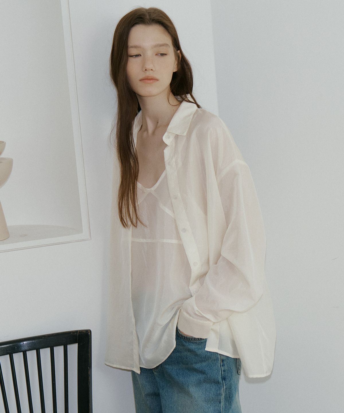 프리버07(FRIVER07) Sheer bustier blouse set [FRFA01BL01]_Cream