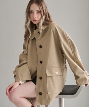 Metal emblem half trench coat