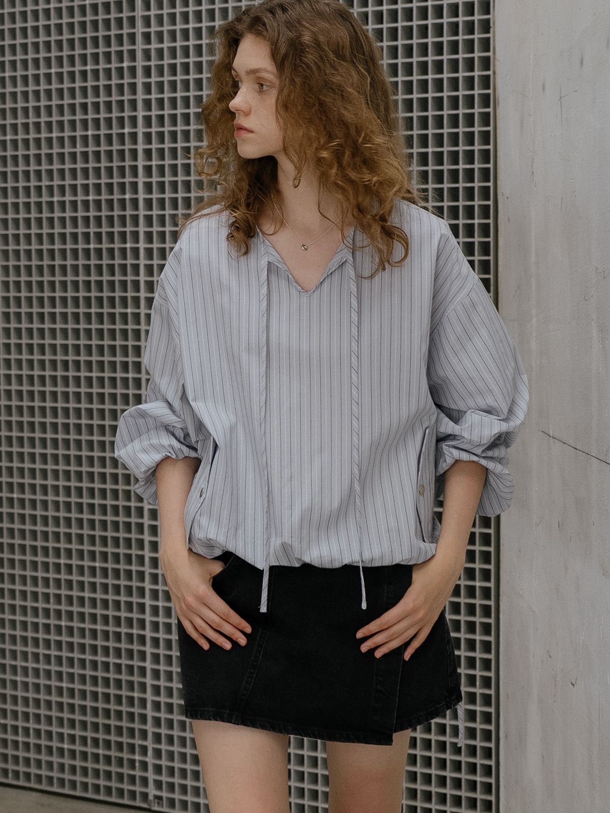프리버07(FRIVER07) Stripe shirt anorak FRFA01SH13_Sky blue