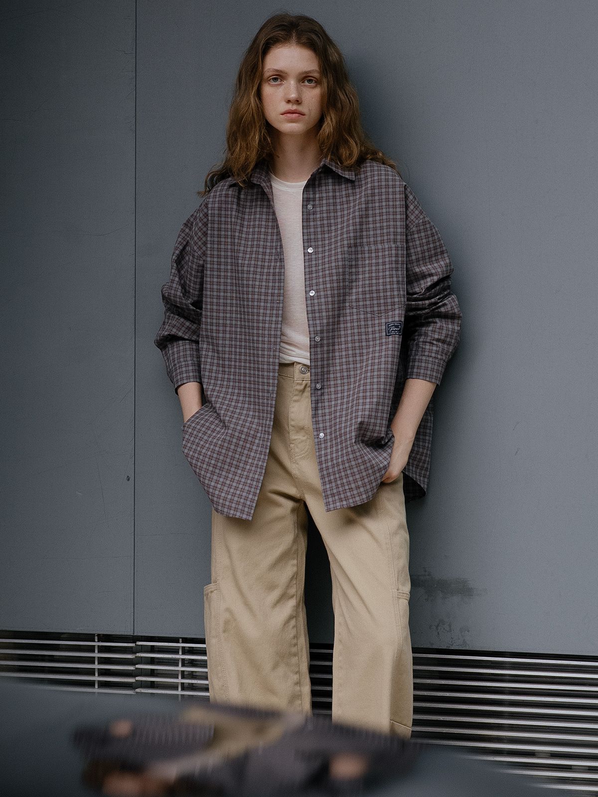 프리버07(FRIVER07) Oversized checked shirt [FRFA01SH11]_Brown
