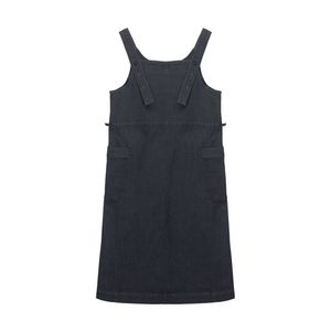 W 데님 스웻 서스펜더 원피스 Black