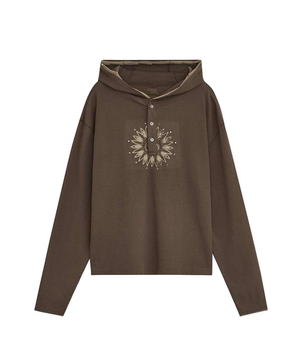 데프가먼츠(DEFGARMENTS) WAFFLE HENLEY NECK HOODED [BROWN]