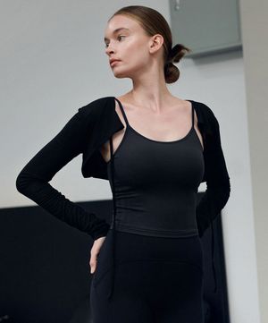 여성 요가복 DEVI-T0132-블랙 필라테스 세이지 리본 볼레로