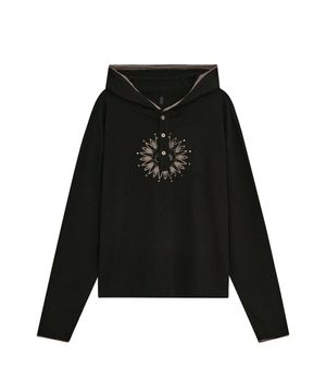WAFFLE HENLEY NECK HOODED [BLACK]
