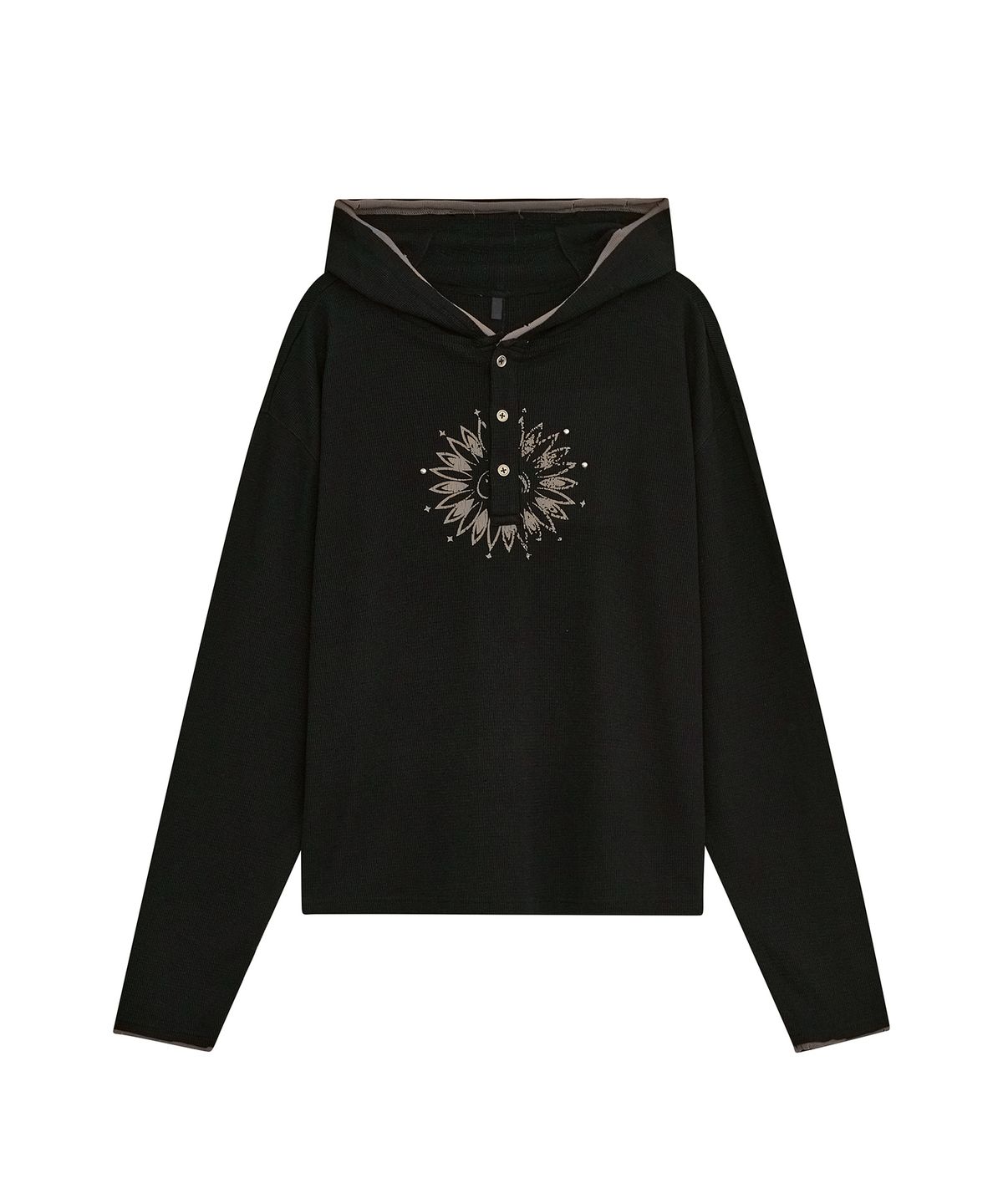 데프가먼츠(DEFGARMENTS) WAFFLE HENLEY NECK HOODED [BLACK]
